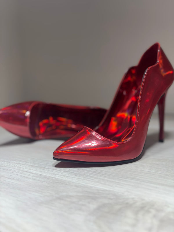 Christian Louboutin Hot Chick Heels 100 Metallic Red Patent Leather
